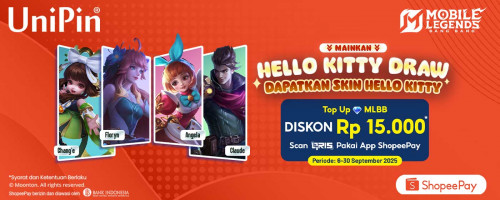 Ikuti Hello Kitty Draw & dapatkan skin Hello Kitty di MLBB! – Top Up Mobile Legend: Bang-Bang di UniPin, Diskon 15.000 Scan Pakai QRIS ShopeePay